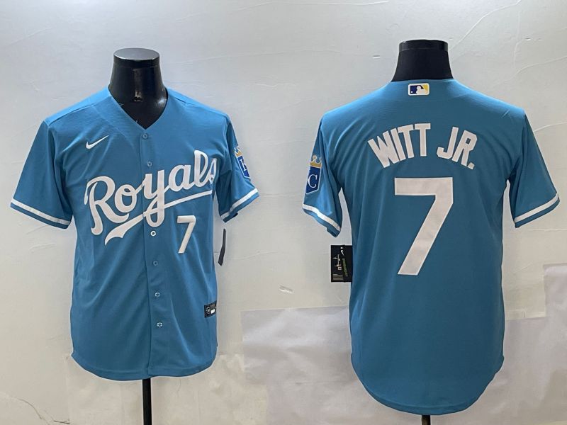 Men Kansas City Royals #7 Witt jr Light Blue Game 2025 Nike MLB Jersey style 1->kansas city royals->MLB Jersey